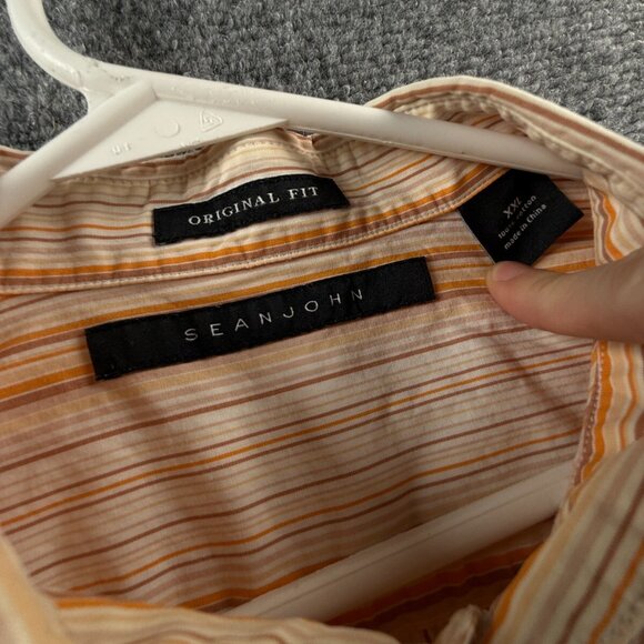Sean John Button Up Shirt Men Long Sleeve Orange Striped 2XL Cotton Hip Hip Logo - Picture 8 of 16